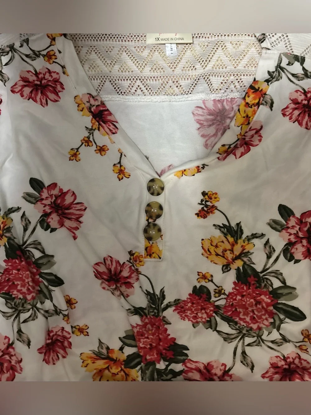 Bobbie Brooks White Tunic with Pink & Yellow Floral Print